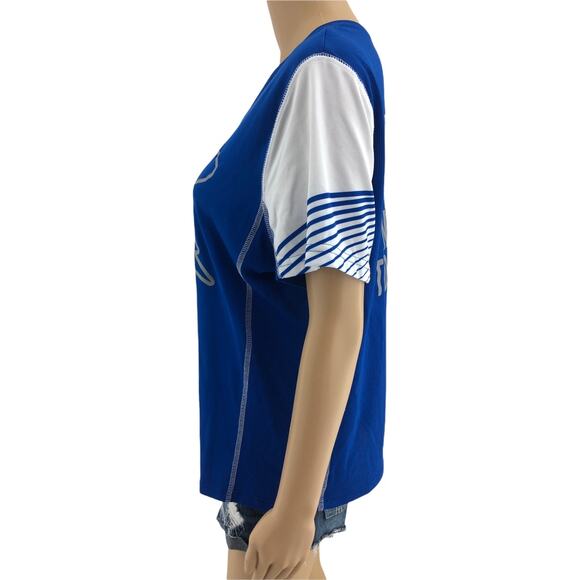 Halloway XL Women’s Blue R We Have No Desire to Ever Give Up Jersey Tee Shirt - Picture 3 of 5